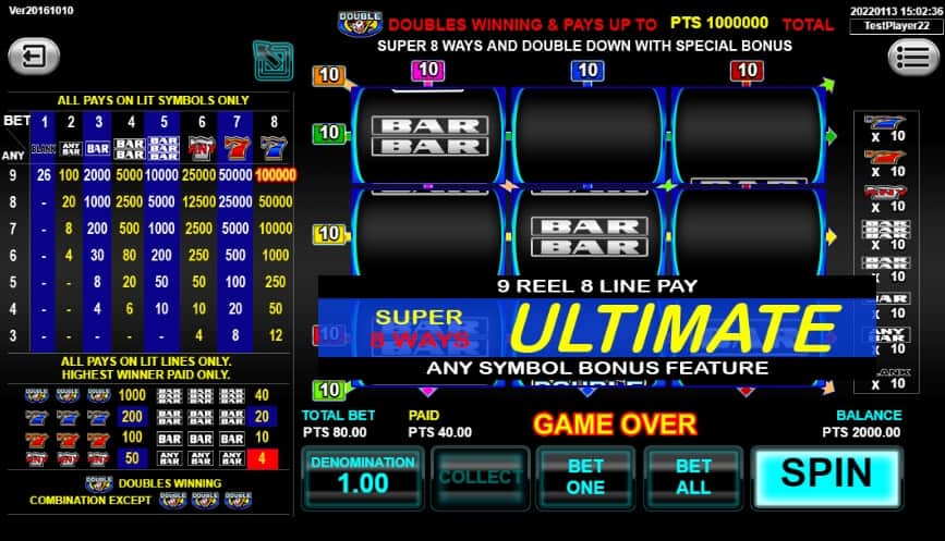 SUPER 8 WAY ULTIMATE ล็อตค่าย Spadegaming จาก Slotxo สล็อต xo