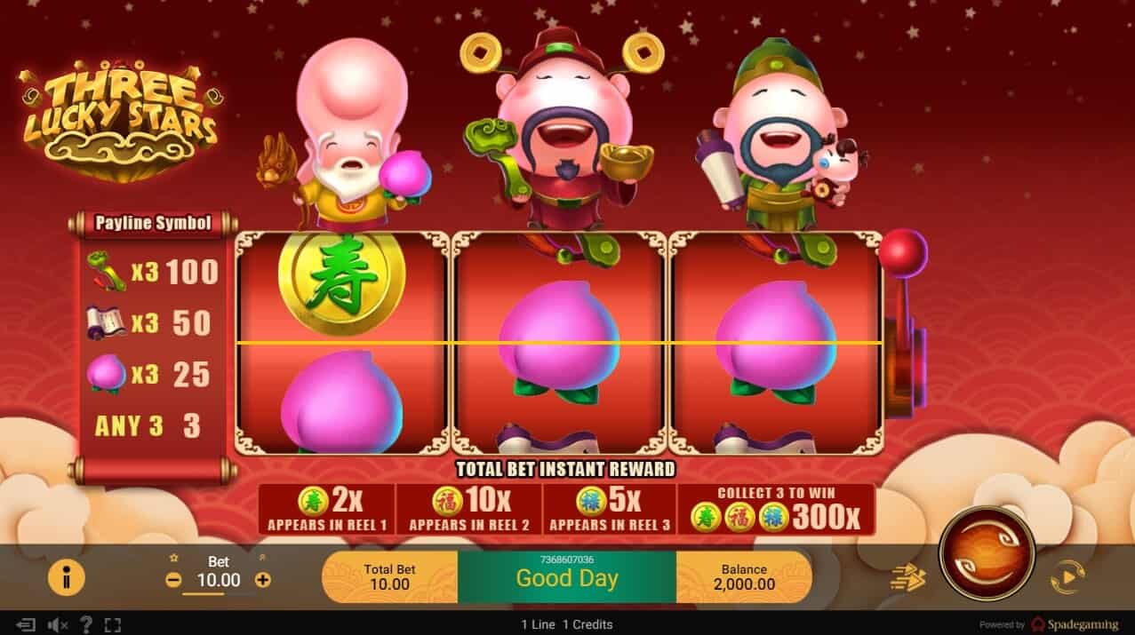 THREE LUCKY STARS สล็อตค่าย Spadegaming จาก Slotxo สล็อต xo